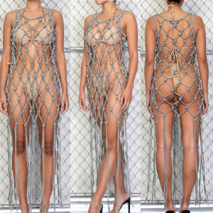 Denim fishnet coverup dress