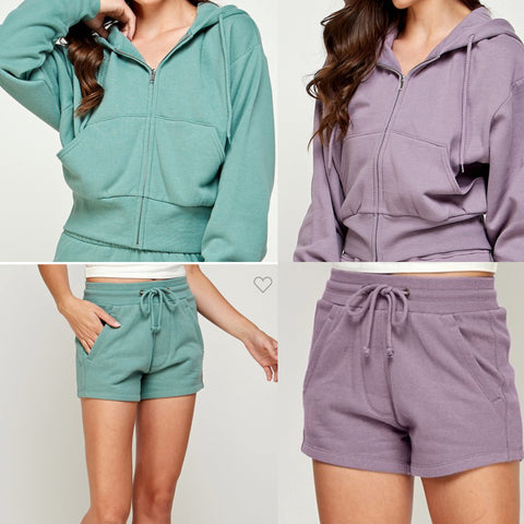 Essential zip up shorts set